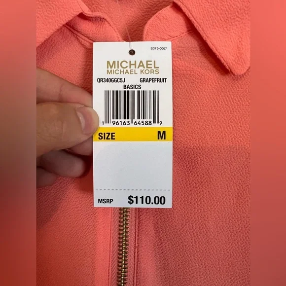 NEW WITH TAGWomen’s Michael Kors Grapefruit Long Sleeve 1/4 Zip Blouse